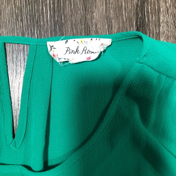 Pink Rose Green Cap Sleeve Blouse - Size L - Picture 2 of 5